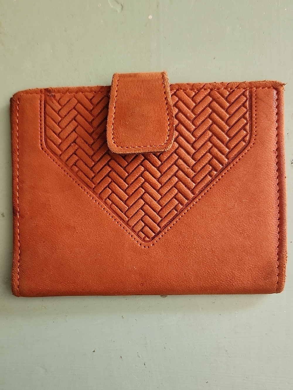 Vtg Princess Gardner Lambskin Leather Chevron-Embossed Wallet Burnt Orange